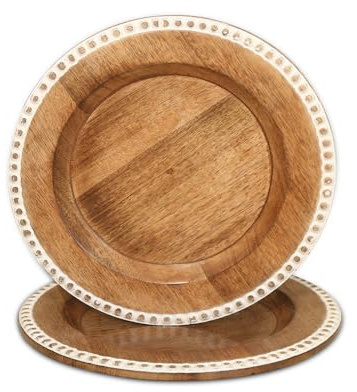 DEVLA Natural Mango Wooden Charger Plates for Dinner (13x13 Inch) | Elegant Dinner Table Decor for Weddings, Christmas, Events Decorative & Reusable, Charger Plate Set of 2