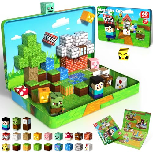 60 PCS Magnetic Blocks with Metal Box, 0.8in Mini Magnetic Building Cube