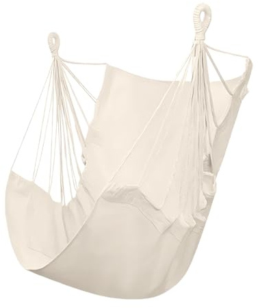 Hängemattenstuhl, Seil-Schaukelsitz, 150 kg Tragkraft, weiche Baumwoll-Polyester-Mischung, entspannende Verwendung für drinnen und draußen, für Veranda, Balkon, Camping, 30 cm, Weiß, Grau, 1 Stück