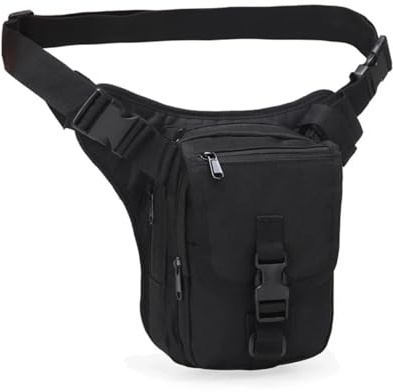 Marsupio tattico da uomo - Borsa da gamba mimetica militare con fondina per pistola | Marsupio impermeabile per escursionismo, caccia, ciclismo (Black)