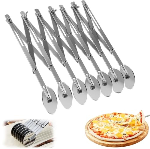 Dwitkul Acciaio Inox Tagliapizza a 7 Ruote - Regolabili Tagliapizza per Pizza, Pasta, Pane e Dolci | Affettatrice per Pizza Espandibile, Lavabile in Lavastoviglie.