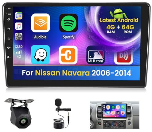 Inefala Android 15 bilradio för Nissan Navara 2006-2014 4+64G med trådlös CarPlay Android Auto, 9-tums skärm, stöd för FM RDS 32EQ GPS Bluetooth WiFi SWC AHD backkamera