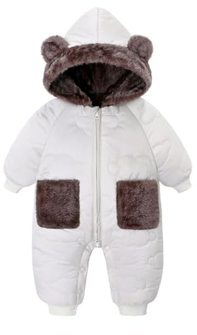 JiAmy Baby Girls Boys Snowsuit, Warm Hooded Romper Zip Up Cute Jumpsuit Newborn Winter Outfits 6-24 Months