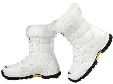 Stivali invernali da donna caldi resistenti al freddo, impermeabili antiscivolo a metà polpaccio stivali da neve spessi stivali con fodera in peluche, bianco, 39.5 EU