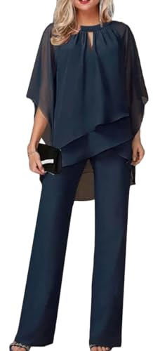 Generisch Traje de pantalón para mujer, de tul, juego de dos piezas con camisa de gasa y cintura alta, elegante, vintage, traje de 2 piezas para cóctel, fiesta, traje de pantalón para mujer, seda, A