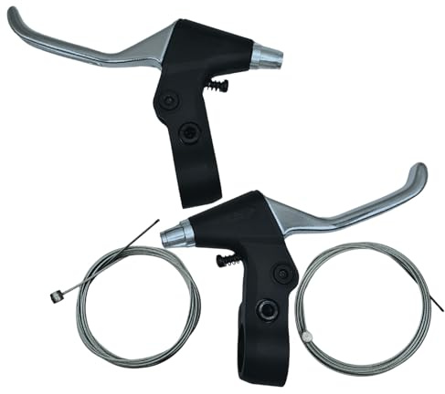 Andinus Palancas de Freno para Bicicleta con Cables – Set de Manetas de Freno con Cables 1,5 x 1800 mm – Repuesto Universal (3 dedos - Polímero Reforzado y Aluminio)