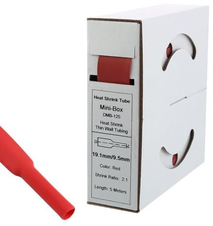 Offgridtec 5 m krympslang med lim 19,1 mm > 9,5 mm krympningshastighet, dubbel vägg, halogenfri, flamhämmande, vattentät kabelisolering, lätt att kapa, inklusive dispenserlåda, röd