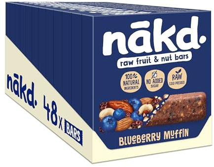 Nakd Blueberry Muffin Natural Fruit & Nut Bars - Vegan - Healthy Snack - Gluten Free, 35 g (Multipack case 48 Bars)