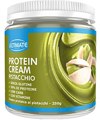 Ultimate Italia - Crema proteica al 30% spalmabile, senza zuccheri - 250g - gusto pistacchio - poche calorie, senza glutine, con vitamine