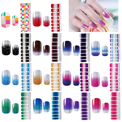 14 Blatt Glitzer Nagelfolien Selbstklebend Set Nagelaufkleber Nail Art Aufkleber Nagelfolie Nagellackfolie Nagellack Folie Nagel Kunst Sticker Tattoos Nagelsticker Abziehbilder Nageldesign Nageldeko