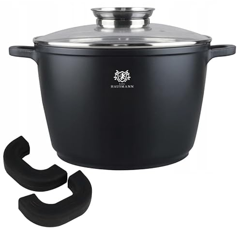 KARL HAUSMANN Topf Antihaftbeschichtet mit Deckel - 6 Liter - Ø 24 cm - Aluguss Kochtopf beschichtet Für alle Herdarten auch Induktion - Schwarz Suppentopf - Non Stick Cooking Pot - Bratentopf