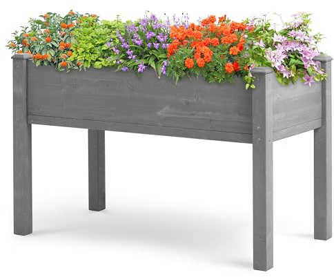 48×24×30 Inch Raised Garden Bed with Legs, Solid Wood Elevated Planter Box Stand with Liner for Outdoor Patio, Backyard & Balcony