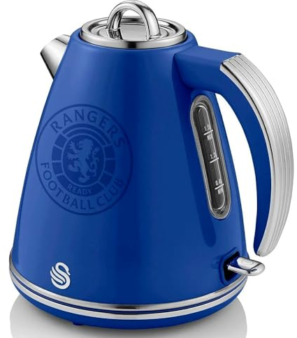 Swan Official Rangers Football Club Retro Jug Kettle, Blue, 3000W, 1.5L Capacity, Rangers FC Kettle, Stainless Steel, Rotational Base, Cord Storage, SK19020RANN