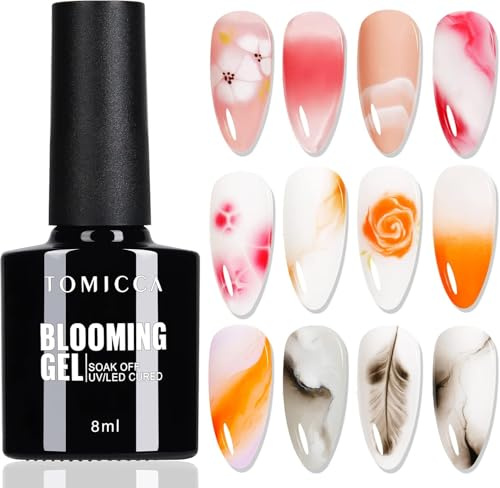 TOMICCA Clear Blooming Gel Nagellack, UV LED Spreading Nagellack für Nageldesign, Marmor, Aquarell Blüten Nail Art Polish 8ml