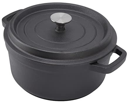 Forno Olandese in Ghisa Pesante da 24 Cm - Pentola per Stufato con Doppio Manico Non Rivestito, Fondo Piatto Cottura Perfetta - Ideale per Cotture Lente e Al Forno