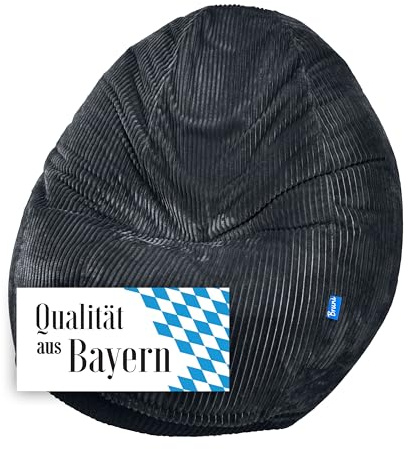 Bruni Classico Cord L in Schwarz - XXL-Sitzsack für drinnen mit Füllung, Indoor-Sitzsack aus Deutschland