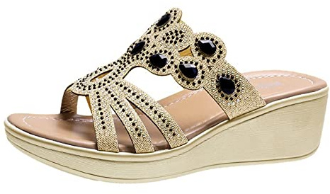POIUIYQA Damen Sommer Keilabsatz Elegante Slipper Peeptoe Bohemian Hausschuhe Plattform Mit Fussbett Römische Mit Absatz Pantoletten Orthopädische Sandalen Slides Sommerschuhe Damenschuhe Frauen