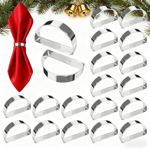 20 Stück Serviettenringe Serviettenringe Silber Servietten Ring Glänzender Halbkreis Serviettenring für Weihnachten Zuhause Restaurants Bars und Hochzeiten Hochzeitstage die Meisten Themenpartys