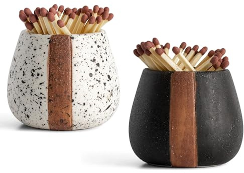 Flaska tändstickor, flasktändsticksset med 2 keramiska tändstickshållare med tändare för söta och fantasifulla tändstickor - tändstickor i en burk - moderna heminredningspresenter - D
