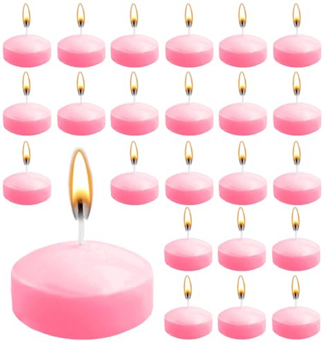 ZITUZY 24 candele galleggianti rosa, 5 cm, senza profumo, per piscina nuziale, vasca da bagno di San Valentino, cena, decorazione natalizia (rosa)