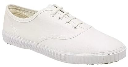 Kids Adult Unisex White Slip On Pumps Plimsolls Gym Sport Lace Up Retro Trainer (Adult 6)