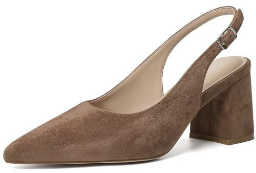 Mostrin Brown Suede Block Slingback Heels for Women Pointed Closed Toe Chunky Heels Office Work Shoes Women's Pumps for Business Casual