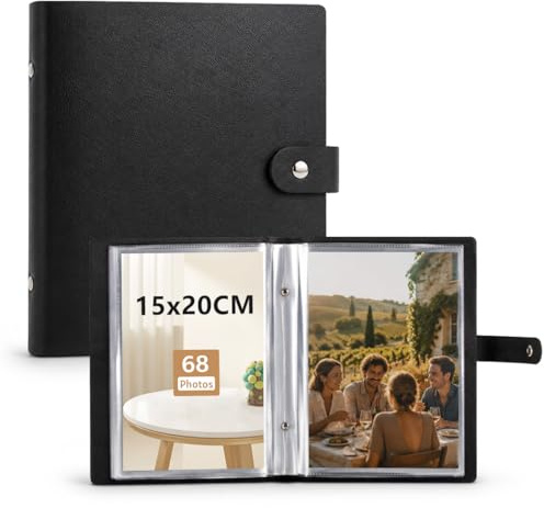 Ruibytree Álbum de Fotos 15x20 cm (6x8 Pulgadas) - 68 Bolsillos con Inserción Lateral, Carpeta de Arte y Portafolio para Boda, Familia, Bebé y Aniversario (Falso cuero)
