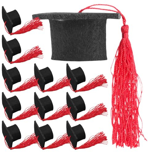 NUOBESTY 20pezzi Mini Cappello di Laurea Rosso con Nappa Piccoli Cappelli di Laurea per Decorazioni di Cupcake Bottiglie e Artigianato di Festa