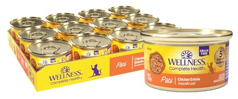 Wellness Complete Health Pate Adult Canned Wet Cat Food, Natural, Protein Rich, Grain Free, Chicken Entrée Recipe, 3 oz, Pack of 24 Cans