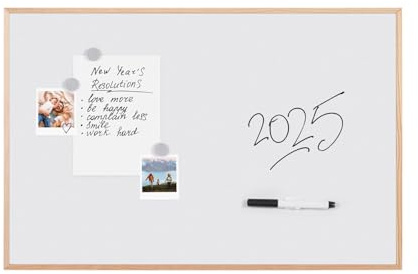 Bi-Office New Basic - Pizarra de blanca y magnética, marco de color natural, 885 x 585 mm