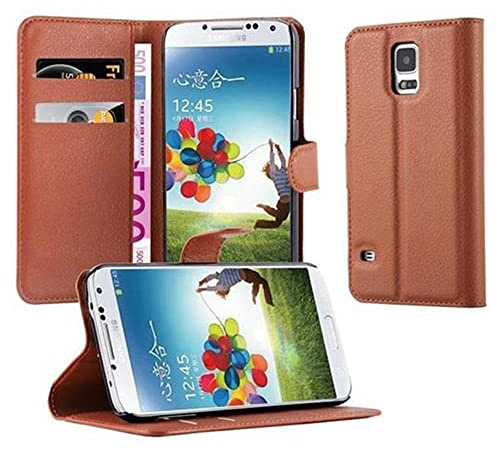 Cadorabo Hülle kompatibel mit Samsung Galaxy S5 / S5 NEO Handyhülle aus Kunst Leder Flip Klappbare Magnetische [Standfunktion] [Kartenfächern] Cover Hülle für Galaxy S5 / S5 NEO Tasche in Braun