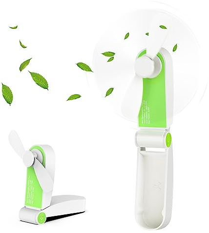 Hianjoo Mini Ventilateur de Poche Pliable, Portatif Ventilateur De Poche Rechargeable Portable avec Câble USB Réglable à 2 Vitesses pour Voyage À La Maison en Plein Air, Vert