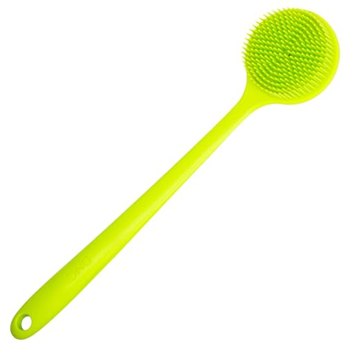 DNC Silicone Back Scrubber for Shower Soft Bath Body Brush with Long Handle (Green)