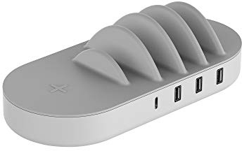 XLayer Family Charger Ladestation I 4 Port USB C Ladegerät mit Wireless Ladefläche I Schnellladegerät inkl. 4 Ladekabel I für iPhone 16 15 14,13,12,11 Pro Max Plus Samsung Galaxy Handy