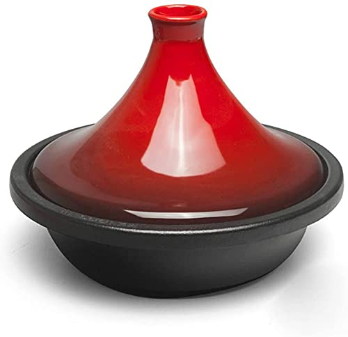 GLP Cast Iron Tagine Pot, Enameled Cast Iron Tangine with Lid for Different Cooking Styles and Temperature Settings, Colorful,Blue (Color : Red)