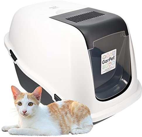 GarPet Katzenklo mit Deckel Aktivkohlefilter - Haube kippbar - extrahohe Unterschale große XXL Katzentoilette 60 Katzen WC Hauben Toilette