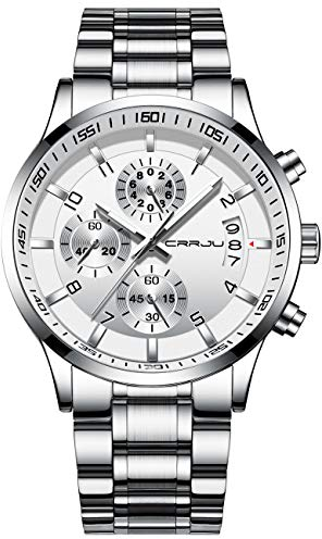 CRRJU Herren Uhr wasserdichte Chronographen Armbanduhr Männer Edelstahlarmband Business Analog Quarzuhr mit Kalender