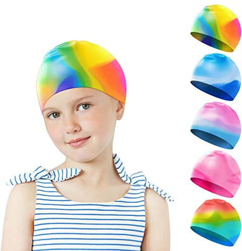 Darbermu Kids Swimming Cap for Girls Boys Children, Silicone Swim Cap for Kids Children Boys and Girls, Stretchable and Comfortable Swimming Hats, Anti slip Swim Caps