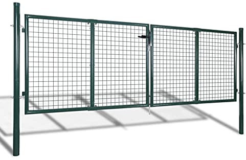 Homgoday Stabiles Gartentor Dunkelgrün | Verzinkter Stahl mit Pulverbeschichtung | 306x175 cm | Einfach zu montieren Model42981