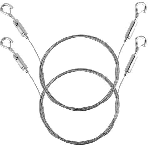 2 Stück Drahtseil Einstellbar Stahlseil Seilaufhängung, Sicherheit Edelstahl Sicherheitskabel Edelstahlseil mit Ösen & Haken 2m x 1.5mm Bilder Aufhängen Seil Fotoseil,für Gardinen Körbe Hängezubehör