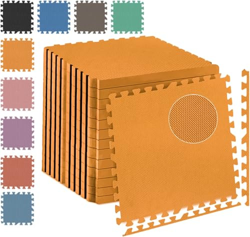 Fk Sports 25mm Extra Thick Gym Flooring Mat, 60x60cm, Cross Pattern (Orange, 16pcs | 64 sq.ft) Non-Skid mats, Soft Cushion EVA Rubber Foam, Interlocking Puzzle Floor Tiles, for Home Yoga Workout