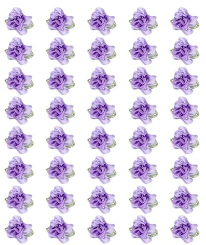 PATIKIL 1 Nastro Fiori Fiocchi Artigianato, 40Pz Mini Rose Raso Fiori Piccoli Teste Fiori Tessuto Fai da Te Applicazioni Cucito per Regalo Matrimonio Ornamento Sposa, Grigio/Viola