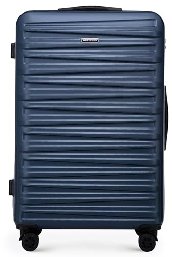 WITTCHEN Skyspeed Line Bagages Grande Valise Coque Rigide ABS à roulettes Trolley Check-in Bagages Serrure combinée Poignée télescopique 4 roulettes Bleu Marine Air France/Easyjet/Ryanair