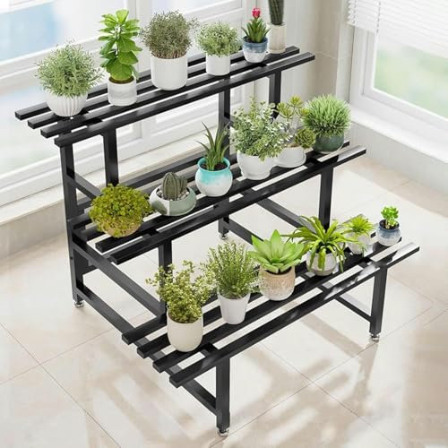Support de plantes en métal à 3 niveaux style escalier pour pots de fleurs d'angle Noir 80 cm de hauteur