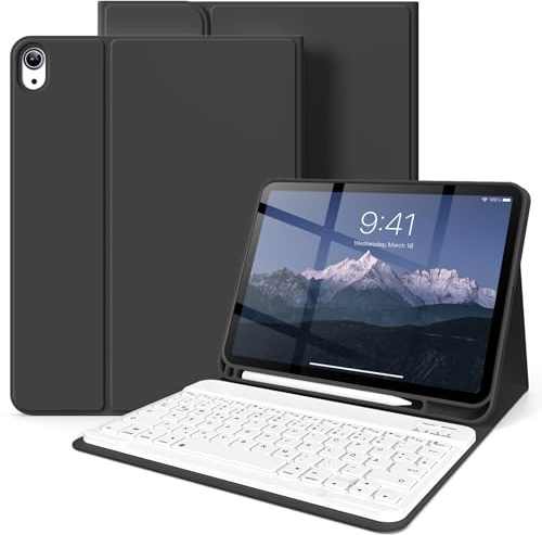 SZPSGC Fodral för iPad 10 generationen 10,9 tum 2022 med tangentbord, QWERTZ layout, magnetiskt avtagbart Bluetooth-tangentbord, flexibelt TPU-fodral för iPad 10. generationen med pennhållare, svart