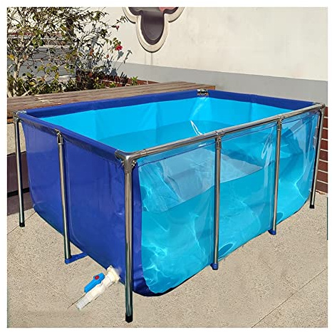 Bâche de bassin flexible en PVC avec cadre en acier pour aquarium à carpes koï et poissons rouges Bleu clair 150 x 100 x 61 cm