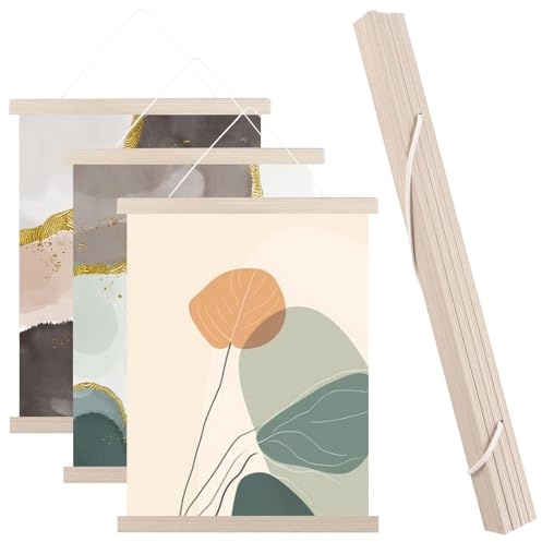 MUXHEL 4er-Set A3 Posterleiste, 31cm Lang Posterleisten, Posterschiene, Magnet Magnetische Posterschiene, Holz Poster Aufhänger Halter, Rahmen Leisten Bild Bilder, Bilderleiste, Bilderrahmen