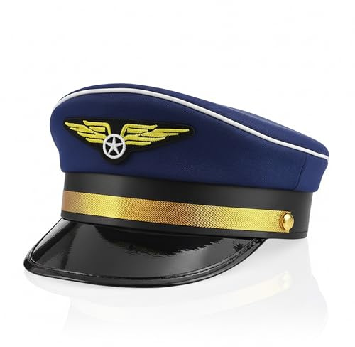 Vaulted Skulls & Co Pilot Hat | Airplane Pilots Cap | Pilot Dress Up Hats | Aviator Hats Costume | Airline Costumes Outfit, Blue, Default