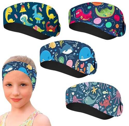 TYXHXTF 4 Pièces Bandeau Natation, Bandeau Piscine Oreille Enfant en Néoprène, Bandeau Piscine Enfant Antidérapant Qui ne Tombera Pas Facilement, pour Natation, Surf, Plongée
