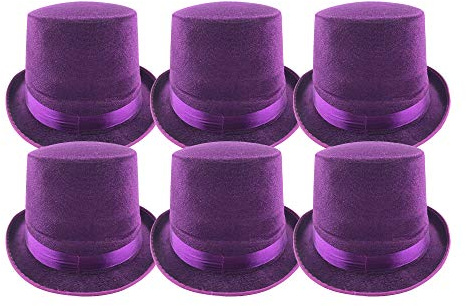 Carnavalife Pack 6 Sombrero chistera de Copa de Fieltro Satén Gorro de Ronda Mago con Cinta de Raso Accesorios del Traje de Fiesta (Morado)